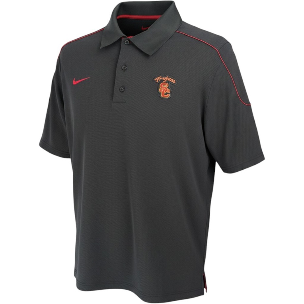 Nike USC Trojans Dri-FIT Polo Shirt Mens Grey Red Embroidered NCAA Football L
